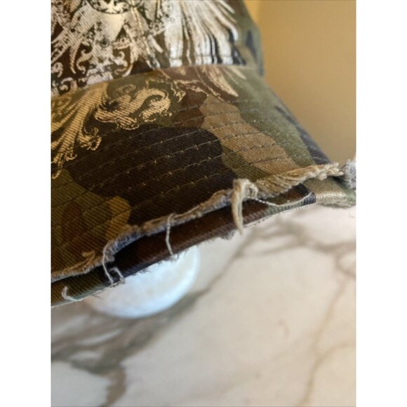 Camo Mesh Trucker Hat With Distressed Brim & Embroidered Eagle Design Adjustable - Picture 3 of 8